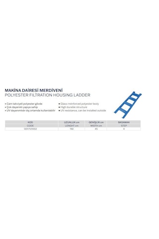 4 Basamaklı Havuz Makine Dairesi Merdiveni 150x45cm Cam Takviye