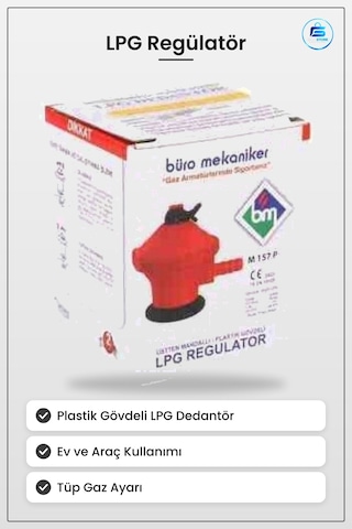 Lpg Regülatör Plastik Gövdeli Dedantör Tüp Gaz Basınç Ayarlama Ev