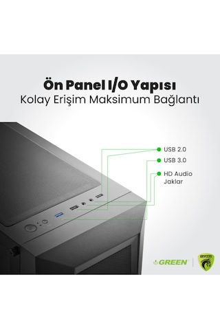Green GRIFFIN G1 R5-5600X 16 GB 512 GB SSD RTX5060 Free Dos Oem Paket Masaüstü Oyuncu Bilgisayarı