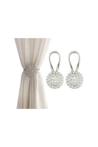 Manyetik Perde Bağları Gümüş , 2'li Paket Parıldayan Kristal Çiçekli Perde Bağları, Ev İçin Yüksek Elastik Yaylı Çelik Telli Perde Tokaları Diğer