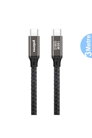 Type C To Type C 100 Watt Android Huawei Xiaomi Apple iPhone Uyumlu Hızlı Şarj Data Kablosu Siyah 3 Metre 100w Type-c To Type-c