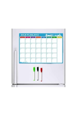 Dünya Magnet Aylık Magnet Planlayıcı, 35x50 Cm Katlanabilir Silinebilir Mıknatıslı Yazı Tahtası Pano + 3 Kalem Açık Gri