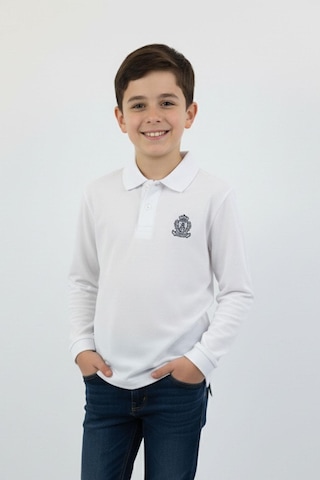 Polo Yaka Basic Erkek Çocuk Sweatshirt-91028 Beyaz