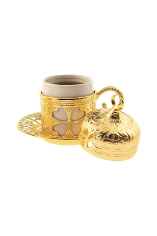 Sena Yonca Desenli Porselenli 4 Parça Altın Renk Fincan