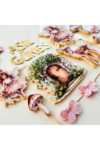 Peri Kızı Temalı Kız Çocuk Doğum Günü İsme Özel Pasta Süsü Seti