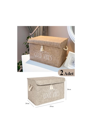 2 Adet Keçe Kapaklı Çok Amaçlı Mini Kutu Bej 35x24x24 cm Bej