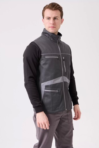 Erkek İş Yeleği Çok Cepli Su Geçirmez Pyrus Suya Konforlu Füme-a.gri