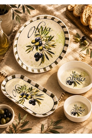 Perotti Olives 14 Parça Seramik 6 Kişilik Kahvaltı Takımı Çok Renkli