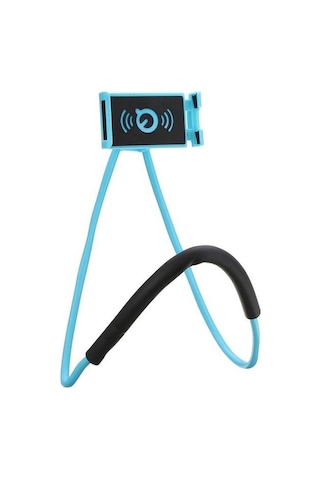 Maiyame Mobil Telefon Tutucu Boylu Boyun Taşıma Tipi Esnek Eğilebilir 360 Derece Döner Plastik Mavi Ev Ofis Kullanıma Uygun El Serbestleştirici