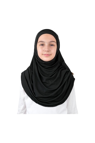 Pratik Hazır Geçmeli Boneli Çocuk Şal Siyah Siyah