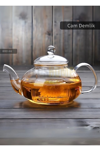 Jet's Home Cam Demlik Borasilikat Demlik Şeffaf Süzgeçli Çay Demliği Isıya Dayanıklı Bitki Çayı Demlik 800 Ml Şeffaf