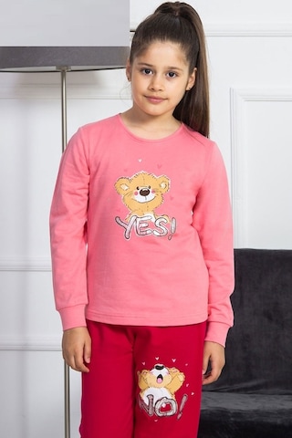 Vienetta Kız Çocuk O Yaka Manşetli Pijama Takım 4027P,3-7 Yaş