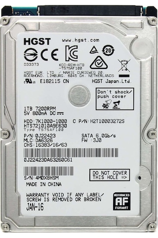Hgst 7k1000 2.5" 1tb 7200rpm Sata Hard Disk Hts721010a9e630