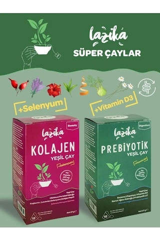 Lazika Kolajen Piramit Poşet Yeşil Çay 18 Poşet + Prebiyotik Piramit Poşet Yeşil Çay 18 Poşet