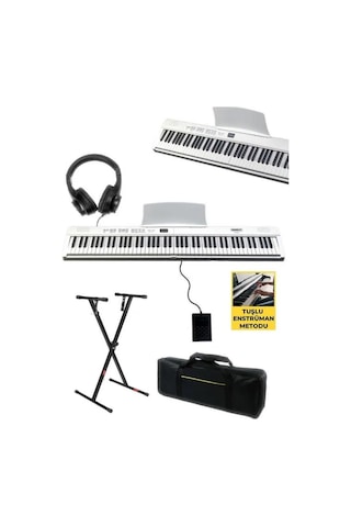 Midex Plx-80whst Taşınabilir Katlanır Dijital Piyano Tuş Hassasiyetli 88 Tuş Bt Stand Sustain Kulaklık Çanta Metod