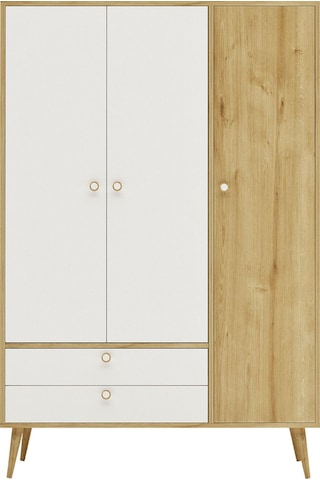 Floradesign Tema Elbise Dolabı Üç Kapaklı Çekmeceli Dolap Gardırop 120cm Meşe