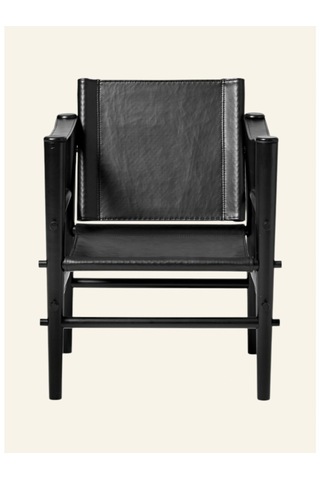 Cinas Noble Safari Lounge Koltuk Bambus Gövde Deri Oturum Skandinav Tarz 61x59x79 Cm Sandalye Siyah