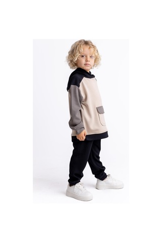 Oliventhekid Siyah Üç Renkli Modal Unisex Çocuk Takım Siyah