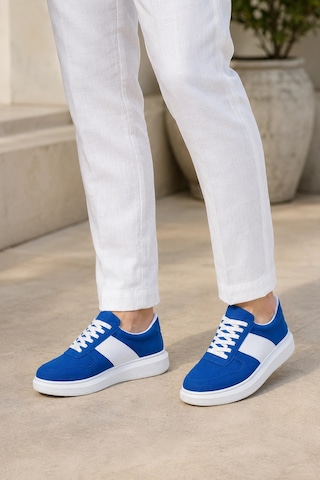 Mevese Lunex Erkek Bağcıklı Süet Günlük Spor Sneaker Ayakkabı - Mavi - Beyaz