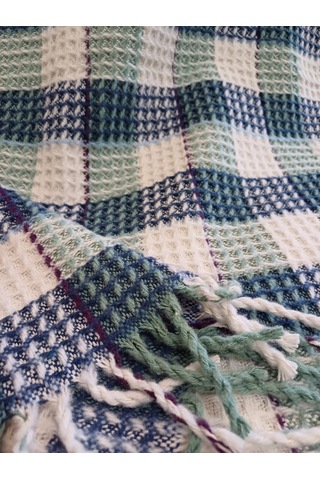 Skoç Battaniye Tek Kişilik Petek Dokulu Yeşil-beyaz Battaniye