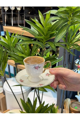 6'lı Porselen Fiore Luxe Kahve Fincanı-5380 Beyaz