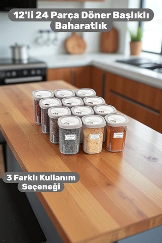 Lion 12'li 24 Parça Döner Başlıklı Baharatlık Takımı Mutfak Düzenleyici Baharatlık Seti - 748156793 Diğer