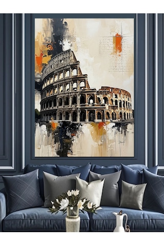 Ahşap Tablo Roma Kolezyum Tarihi Manzarası