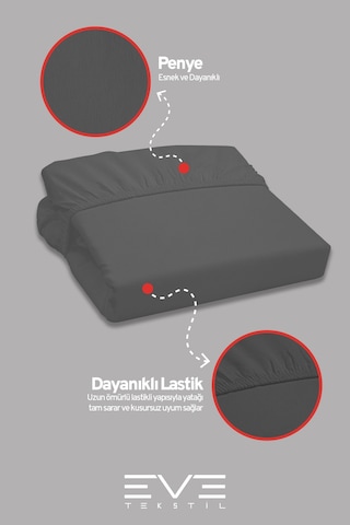 Eve Tekstil Fitted Yüksek Kaliteli Penye Kumaş Tek Kişilik Lastikli Çarşaf Koyu Gri