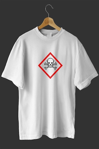 Noıssey -wed Tehlikeli Madde Tasarım Baskılı Oversize T-shirt Tişört Beyaz