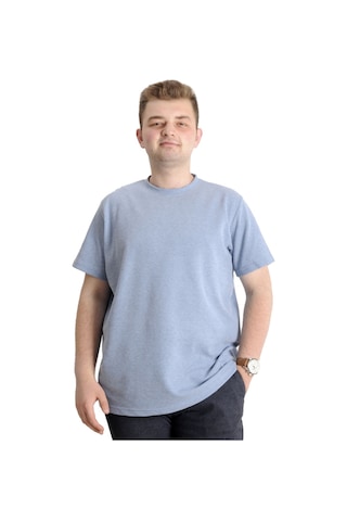 Mode Xl Büyük Beden Erkek T-Shirt Bisiklet Yaka Waffle 20033 Mavi 001