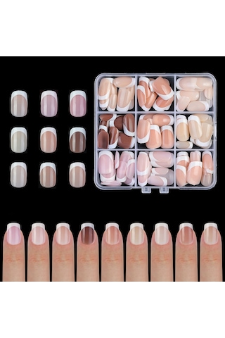 Ruicoo 15 Boyutlu 9 Renkli Fransız Stili Jel Tırnak Uçları - Hızlı Uygulama, Güçlü Tutuş, Doğal His