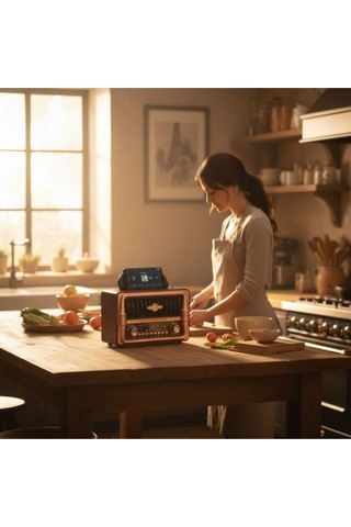 Ns-8079 Büyük Boy Telefon Tutma Aparatlı Retro Ahşap Tasarım Bluetooth Hoparlörlü Radyo Fm/am-437