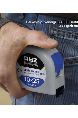 Şerit Çelik Metre 10mx25mm Gri 10 M