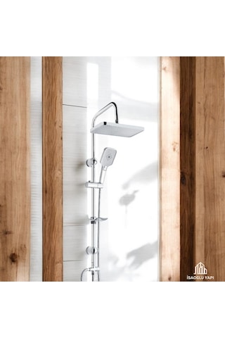 İsaoğlu Yapı Banyo Duş Seti Hybrid Diktörtgen Tasarım Paslanmaz Tepe Yağmurlama Sistemi Gri