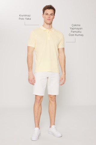 Ac&Co / Altınyıldız Classics 4A4820200047Sbzs Düğmeli Polo Yaka Cepsiz Slim Fit Erkek Tişört Sarı - Beyaz