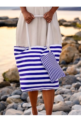 Favora Cüzdan Hediyeli Kadın Plaj Çantası - Lacivert