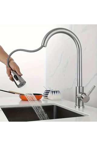 Trendooze Modern Siyah 360 Derece Döner Başlıklı Çekmeli Paslanmaz Çelik Parmak İzi Geçirmez Musluk