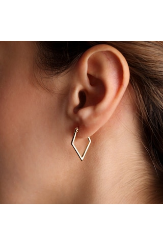 Dörtgen Formlu Altın Küpe 14 Ayar 2,0 Cm Zarif Küpe