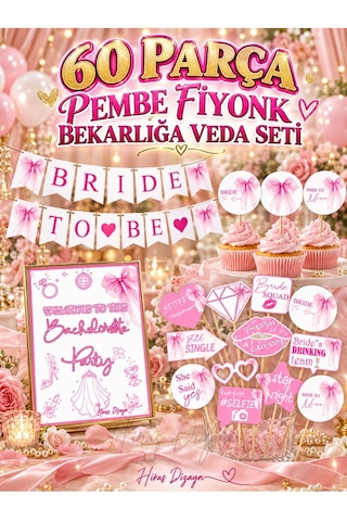 Hiras Dizayn Pembe Fiyonk Bride To Be Bekarlığa Veda Parti Süsleme Seti 60 Parça