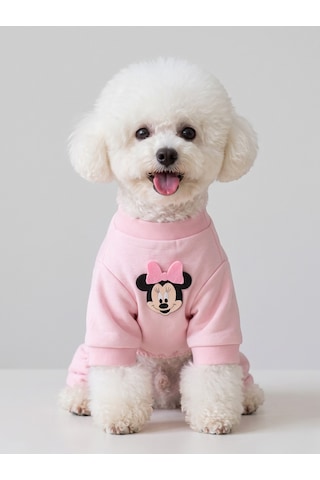 Pinkie Mouse Köpek Tulumu Pembe Kalın Penye Köpek Kıyafeti Sevimli Fare Ve Kurdele Detaylı
