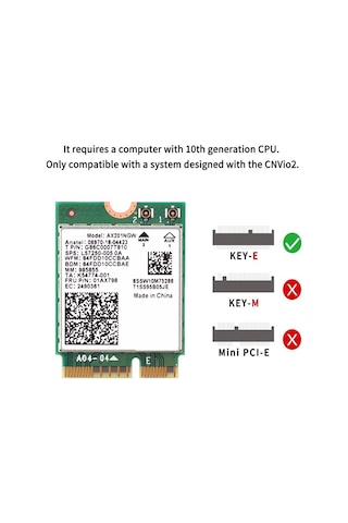 Wi-fi 6 Ax201 M.2 Key E Cnvio 2 Wifi Kartı,anten Kiti İle