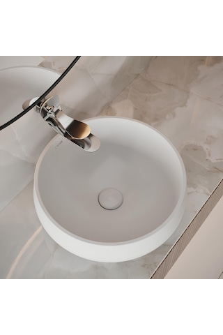 Creavit Gordo GO140 Oval Tezgâh Üstü Batarya Deliksiz Lavabo Beyaz 42 x 42 CM