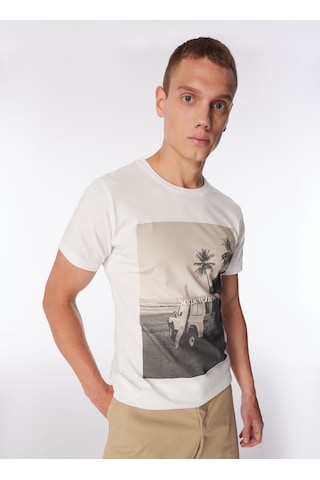 Ko Samui Bisiklet Yaka Baskılı Krem Erkek T-shirt Kmtt S260 Ocean Graphıc Regular Fıt