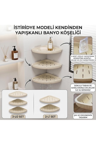 Lexroo Yapıştırmalı Banyo Köşeliği, İstiridye Modeli, Bej, Drenaj Delikli, Delme Gerektirmez