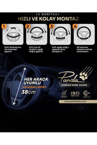 Panda Taşlı Geçmeli Oto Direksiyon Kılıfı - Deri