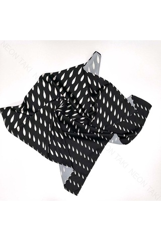 Siyah Fon, Beyaz Damlalar, Fular 6, 57cmx55cm Siyah Beyaz
