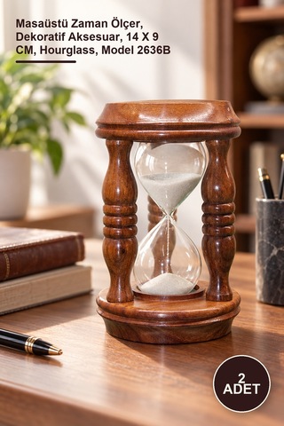 2 Adet Ahşap Kum Saati Masaüstü Zaman Ölçer, Dekoratif Aksesuar, 14 X 9 Cm, Hourglass, Model 2636b