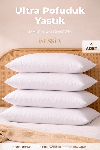 Puffy Yastık 4 Lü Set Yumuşak, Dolgun, Silikon Elyaf Dolgulu 50 X 70 Cm. Beyaz