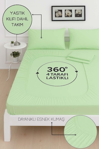 Mirava Premium %100 Pamuk Penye Lastikli Tek Kişilik Çarşaf Takımı 1 Yastık Kılfı Dahil Mint Yeşil 120x200cm Mint Yeşili