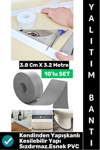 Bantseti Mutfak Lavabo Pencere Sızdırmaz Kenar Yalıtım Bandı Çok Şık Beyaz-gri 3.2 Metre 10'lu Set